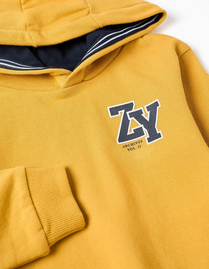 Brushed Hooded Sweatshirt with Print for Baby Boys, Yellow