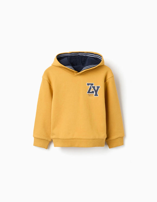Brushed Hooded Sweatshirt with Print for Baby Boys, Yellow
