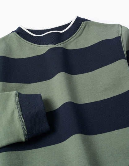 Striped Sweatshirt for Boys, Dark Blue/Green