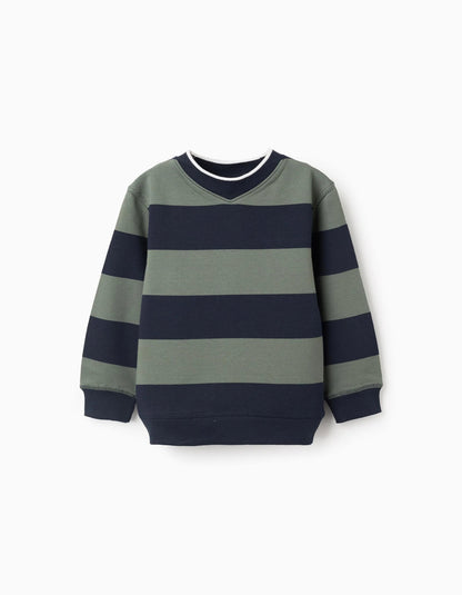 Striped Sweatshirt for Boys, Dark Blue/Green