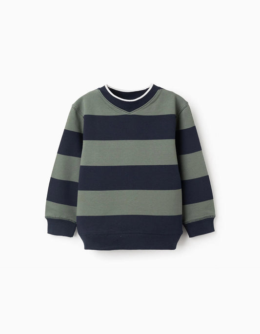 Striped Sweatshirt for Boys, Dark Blue/Green