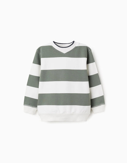 Striped Sweatshirt for Boys, Green/White