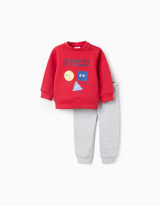 Carded Tracksuit for Baby Boys 'Shapes', Red/Grey