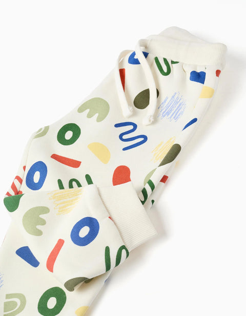 Brushed joggers with a colourful motif for baby boys, multicolour