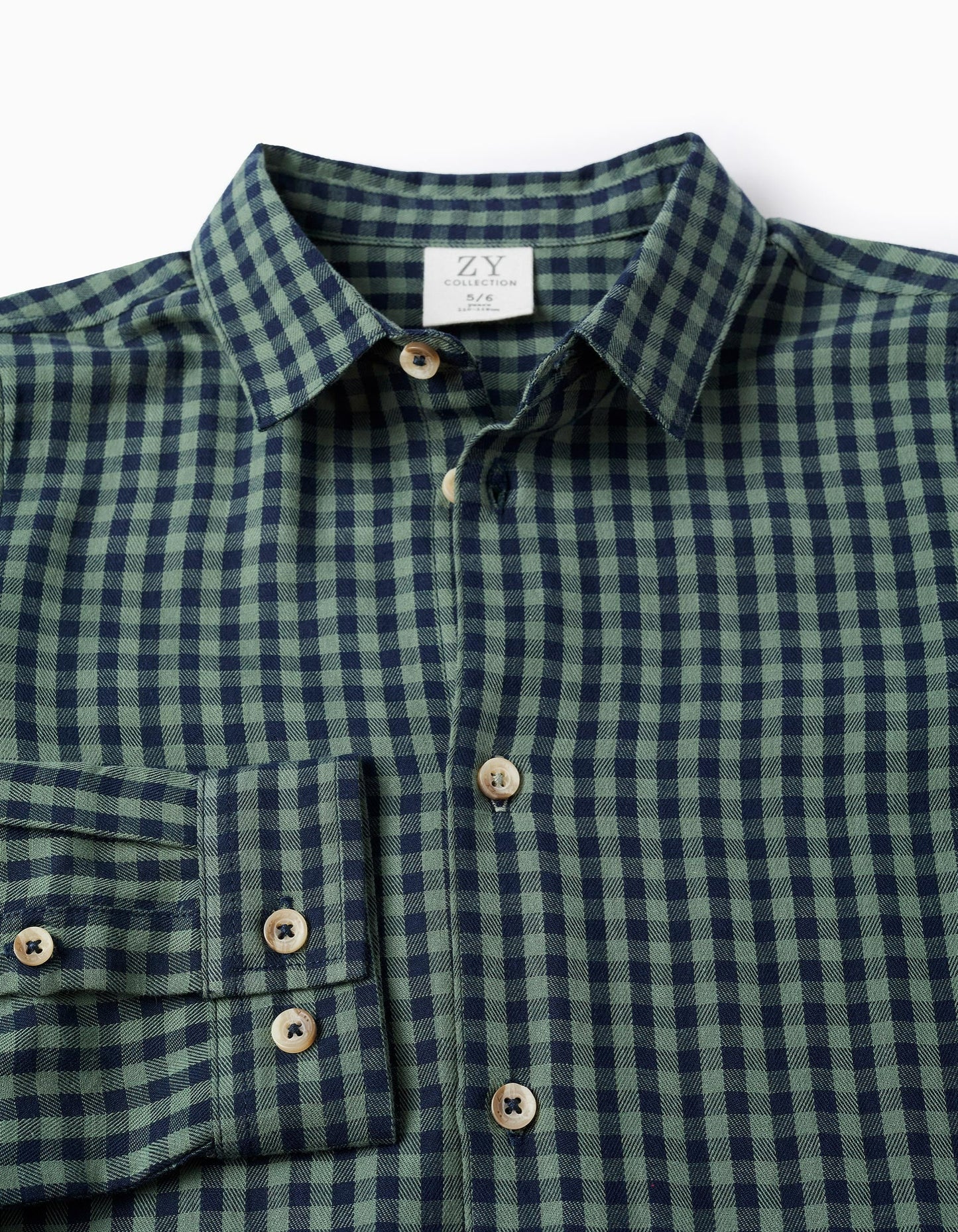 Cotton Shirt with Vichy Pattern for Boys, Green/Blue
