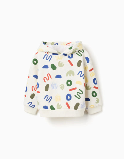 Brushed hooded sweatshirt with colourful motif for baby boys, multicolour