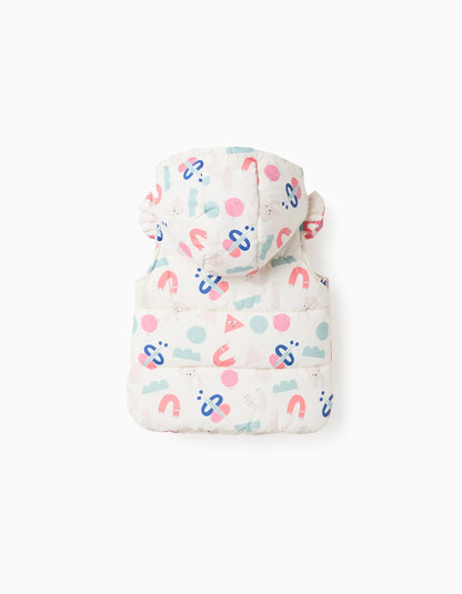 Padded Vest with Hood and Ruffles for Baby Girls 'Shapes', Beige
