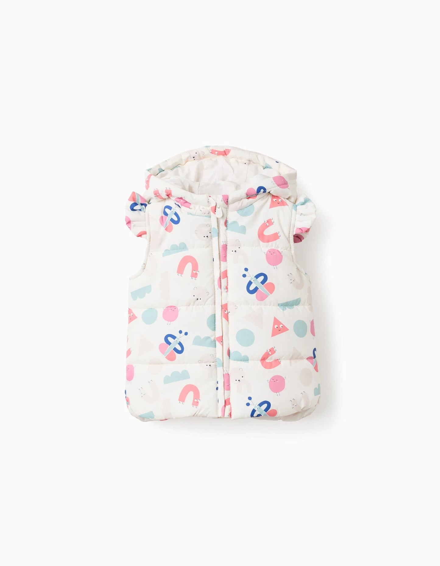Padded Vest with Hood and Ruffles for Baby Girls 'Shapes', Beige