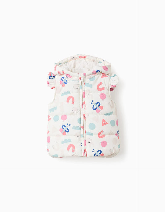 Padded Vest with Hood and Ruffles for Baby Girls 'Shapes', Beige
