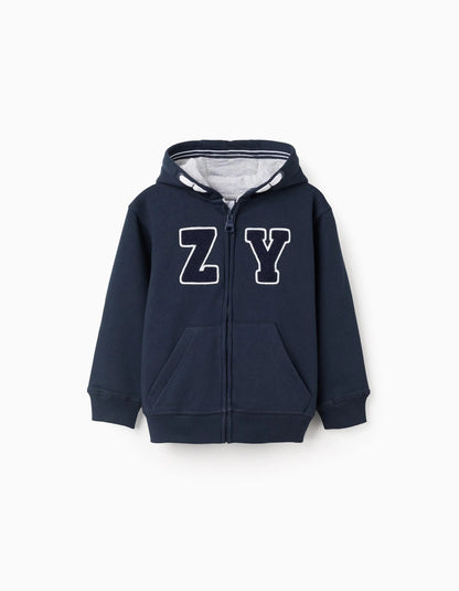 Brushed Hooded Jacket 'ZY' for Boys, Dark Blue/Grey