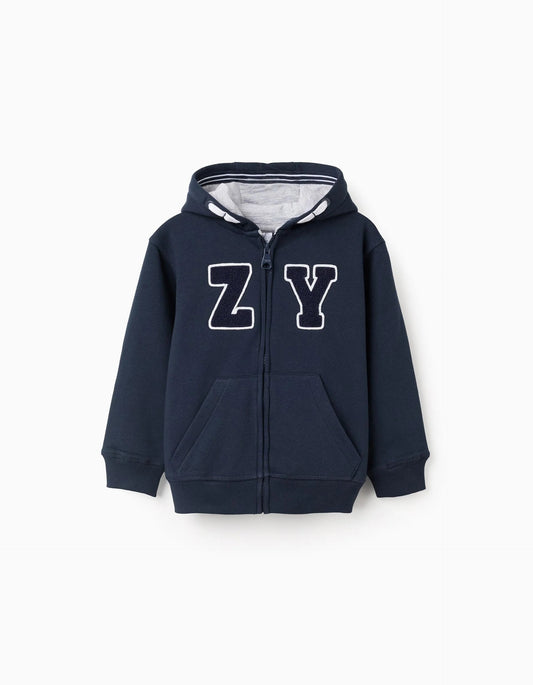 Brushed Hooded Jacket 'ZY' for Boys, Dark Blue/Grey