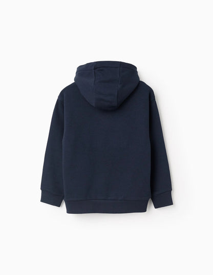 Hooded Sweatshirt with Bouclé for Boys 'ZY Archives', Dark Blue