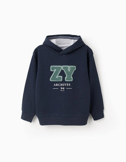 Hooded Sweatshirt with Bouclé for Boys 'ZY Archives', Dark Blue