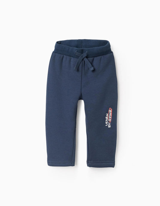 Brushed joggers with print for baby boys, dark blue
