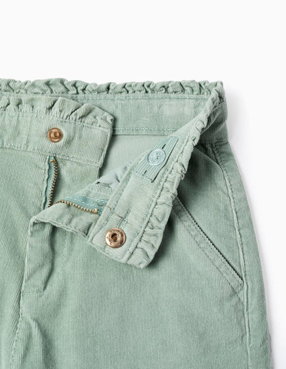 Corduroy Shorts with Ruffles for Girls, Aqua Green