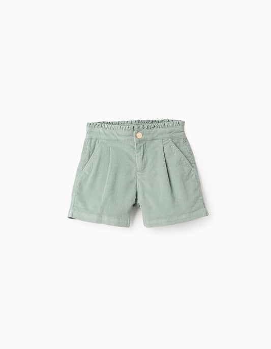 Corduroy Shorts with Ruffles for Girls, Aqua Green