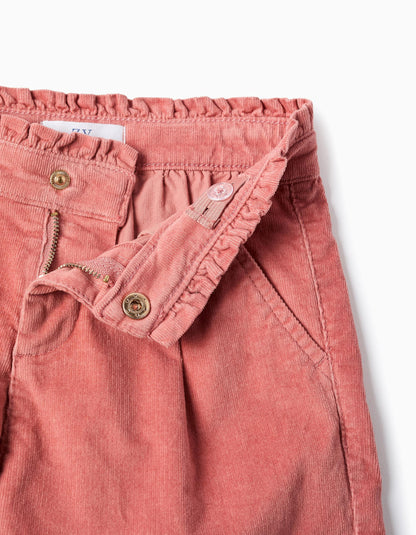 Corduroy Shorts with Ruffles for Girls, Pink