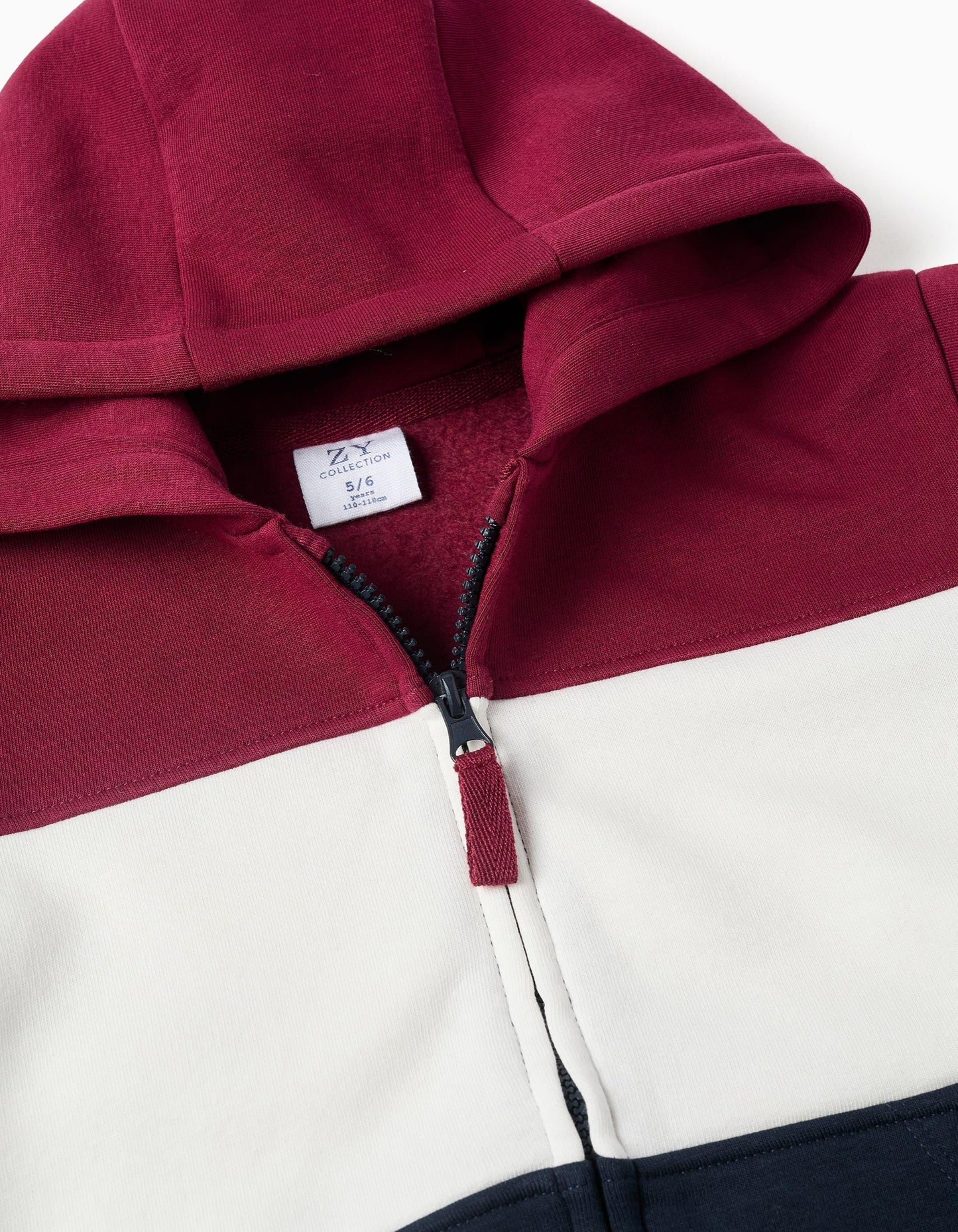 Brushed Hooded Jacket with Colour Block for Boys, Red/White/Blue