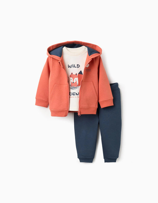 3-piece set with fox print for baby boys, orange/white/blue