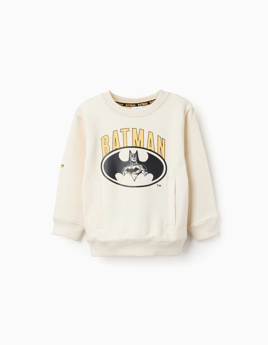 Brushed sweatshirt with Batman print for boys, beige
