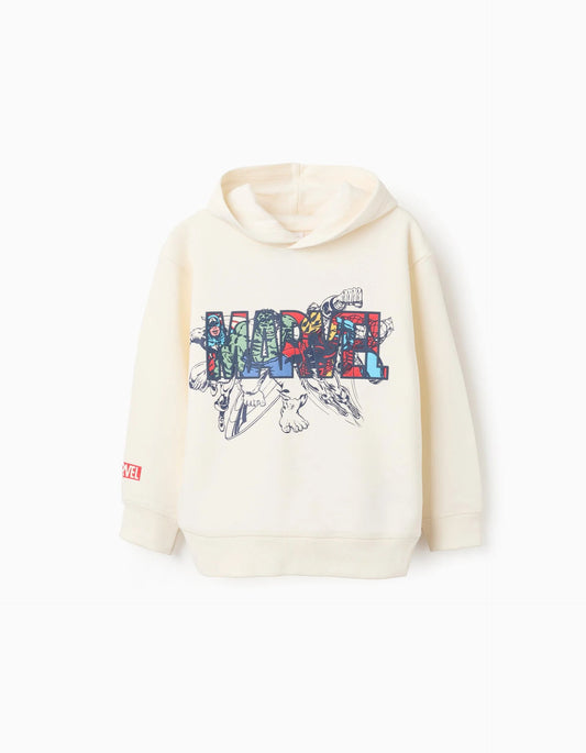 Hooded Sweatshirt with Print for Boys 'Avengers', White