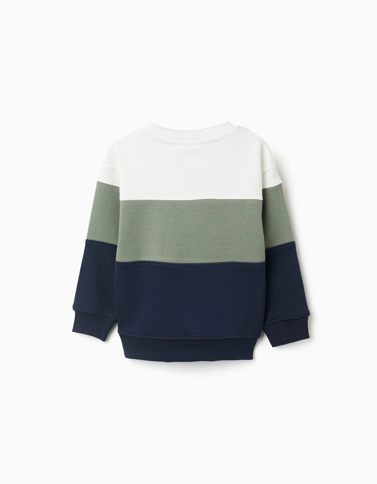 Brushed Sweatshirt with Colour Block for Boys, White/Green/Blue