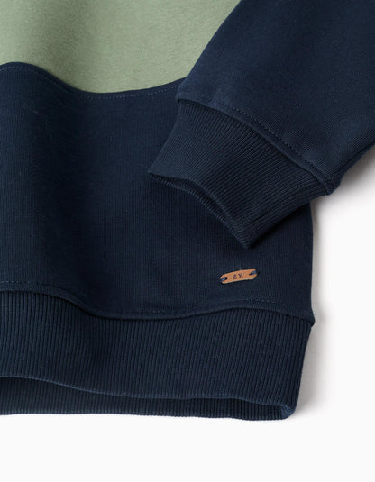 Brushed Sweatshirt with Colour Block for Boys, White/Green/Blue