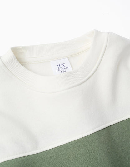 Brushed Sweatshirt with Colour Block for Boys, White/Green/Blue