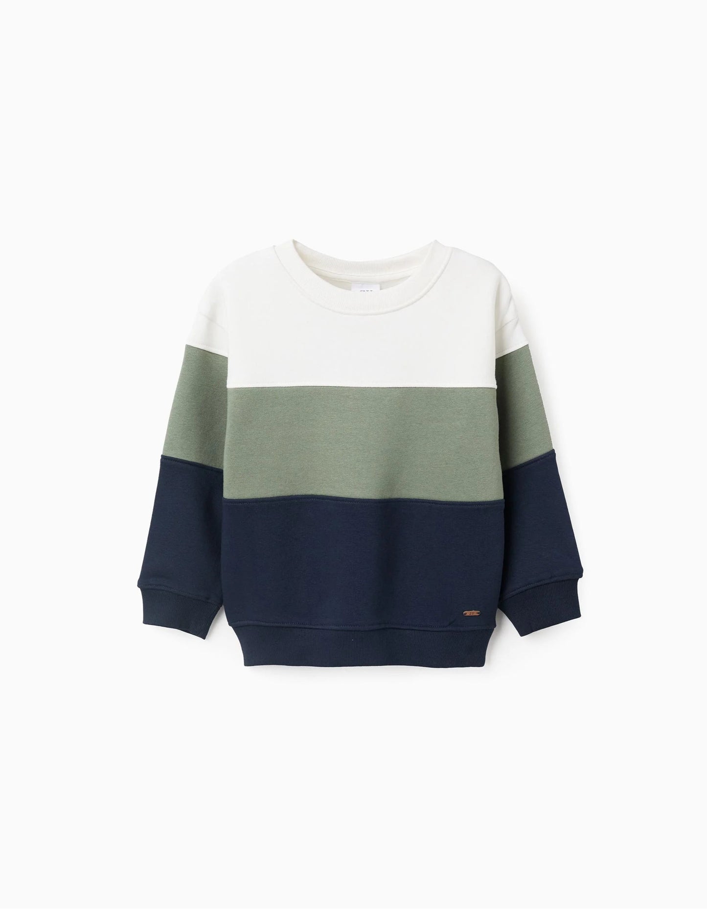 Brushed Sweatshirt with Colour Block for Boys, White/Green/Blue