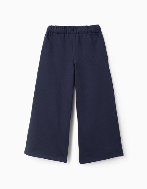 Wide Leg Cotton Joggers Trousers for Girls 'Minnie', Dark Blue