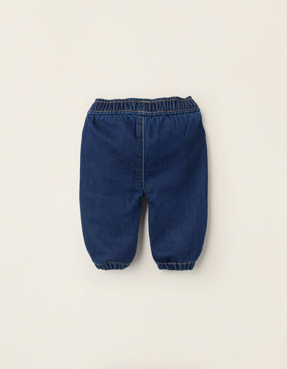 Denim Trousers with Ruffles at The Waist for Newborns, Blue