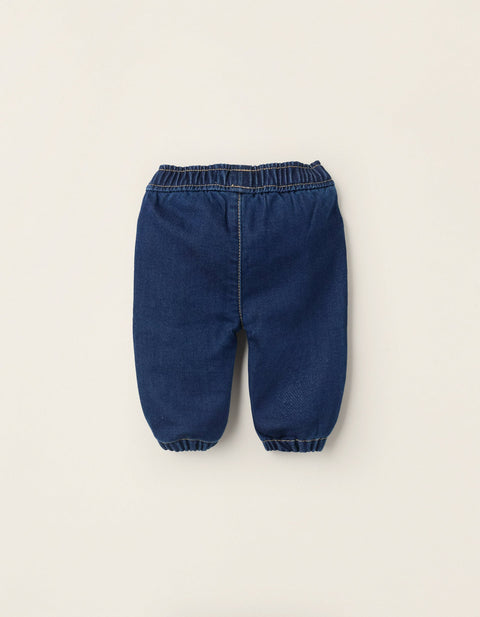 Denim Trousers with Ruffles at The Waist for Newborns, Blue