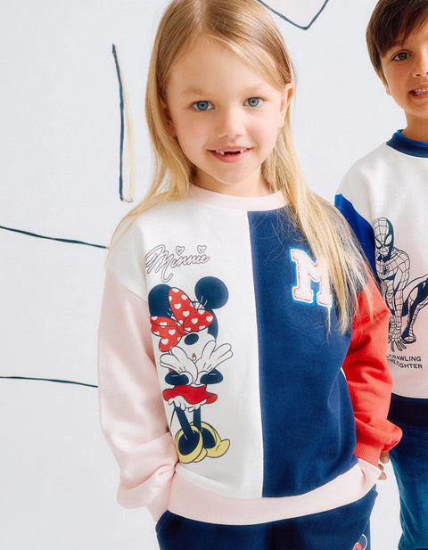 Cotton Sweatshirt with Colour Block for Girls 'Minnie', Multicolour