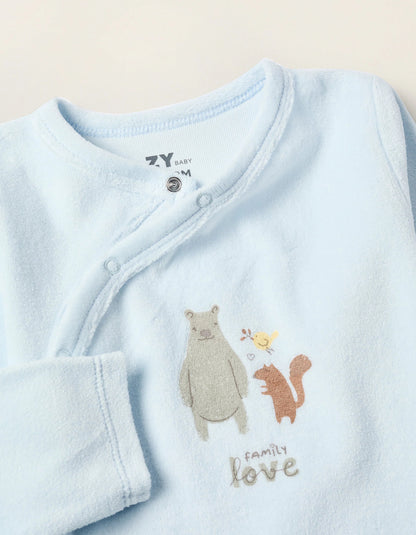 Velour Sleepsuit for Baby Boys 'Family Love', Light Blue