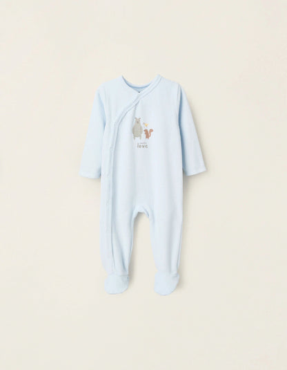 Velour Sleepsuit for Baby Boys 'Family Love', Light Blue