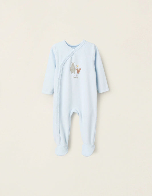 Velour Sleepsuit for Baby Boys 'Family Love', Light Blue