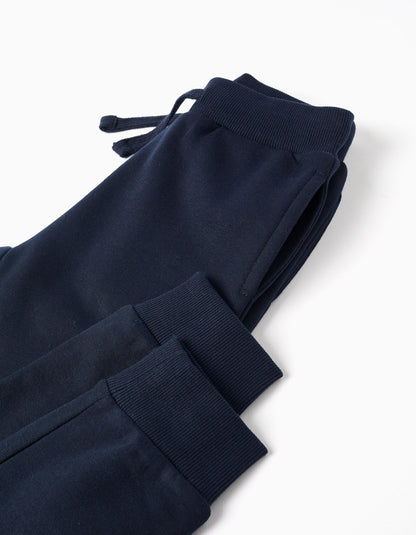 Brushed hooded jacket + joggers set for boys, beige/dark blue