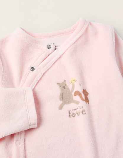 Velour Sleepsuit for Baby Girls 'Family Love', Light Pink