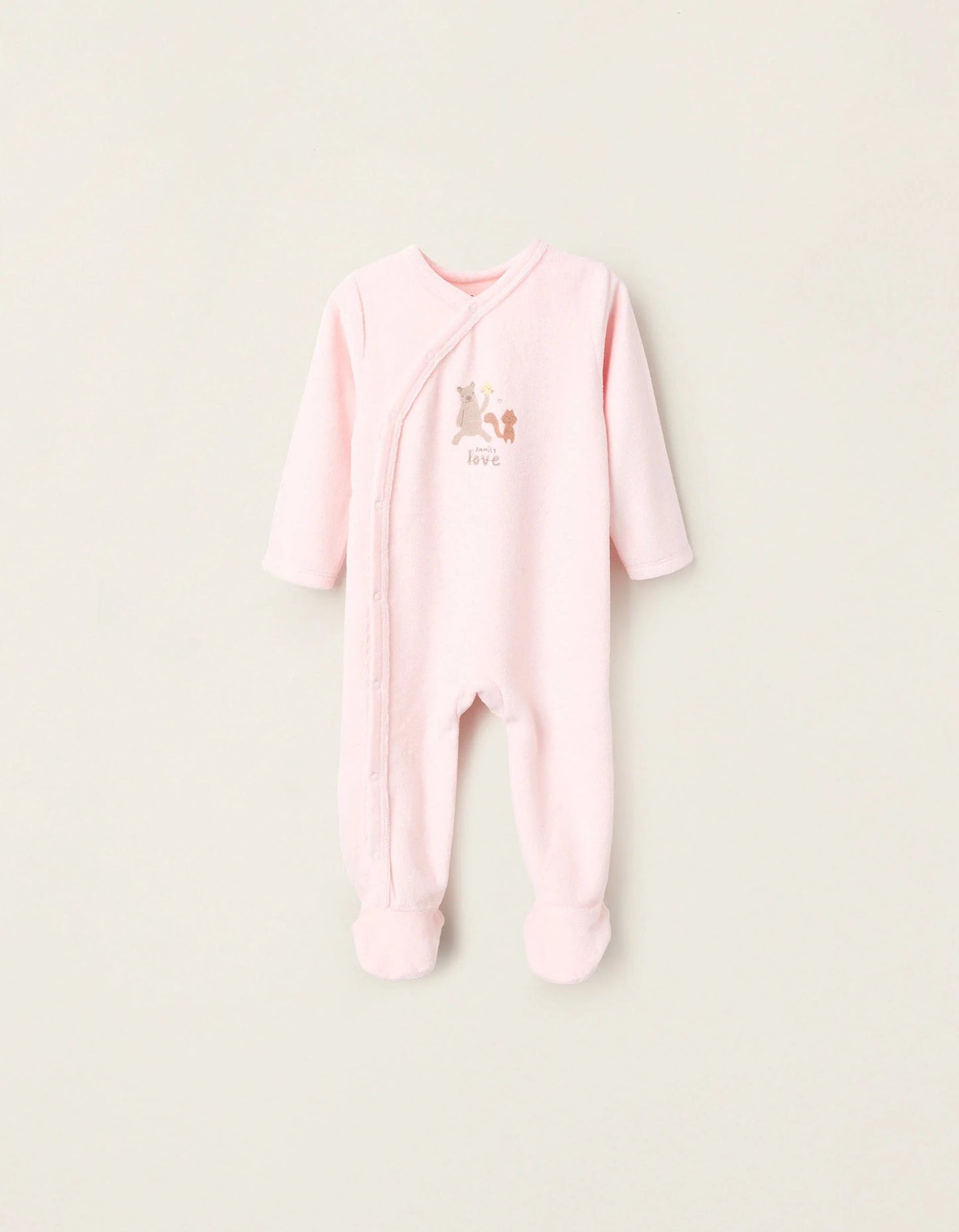 Velour Sleepsuit for Baby Girls 'Family Love', Light Pink
