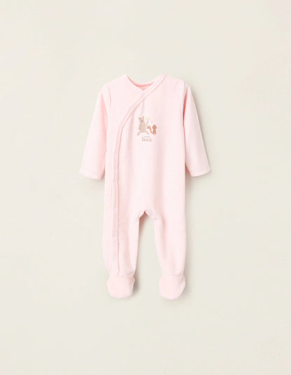 Velour Sleepsuit for Baby Girls 'Family Love', Light Pink