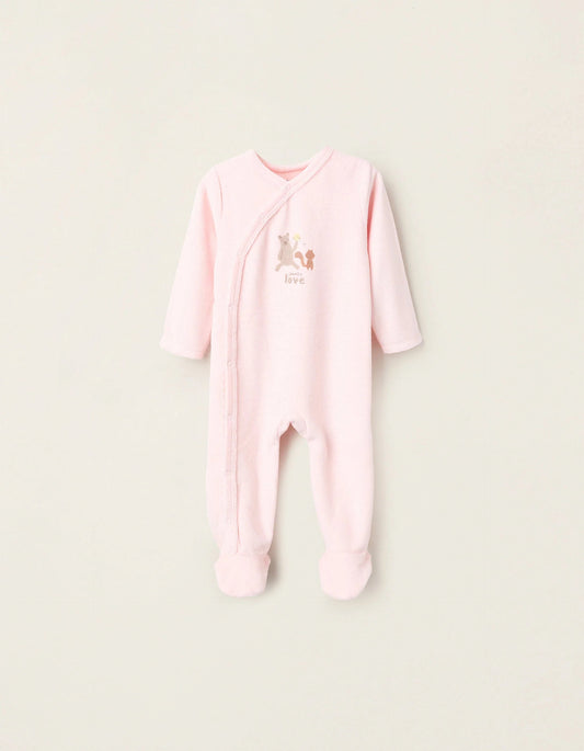 Velour Sleepsuit for Baby Girls 'Family Love', Light Pink