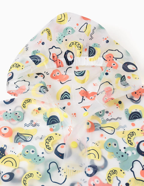 Waterproof Hooded Poncho with Motif for Baby Boys, Transparent