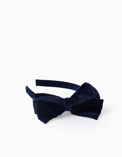 Headband with Velour Bow for Babies and Girls, Dark Blue