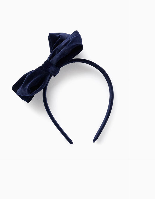 Headband with Velour Bow for Babies and Girls, Dark Blue