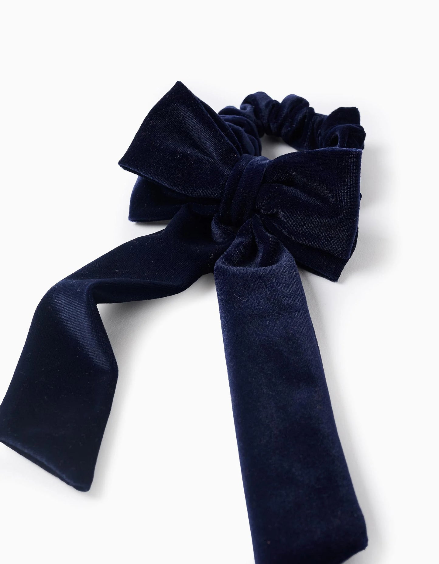 Velour Bow Scrunchie for Babies and Girls, Dark Blue