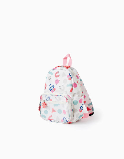 Colourful Patterned Backpack for Babies and Girls, White