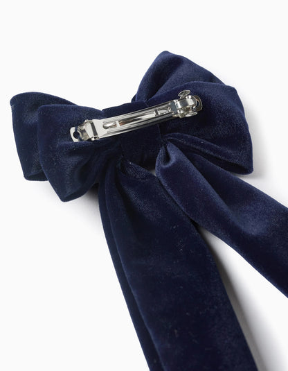 Hair Clip with Velvet Bow for Babies and Girls, Dark Blue
