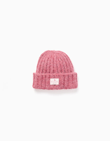 Thick Cable Knit Beanie for Girls, Dark Pink