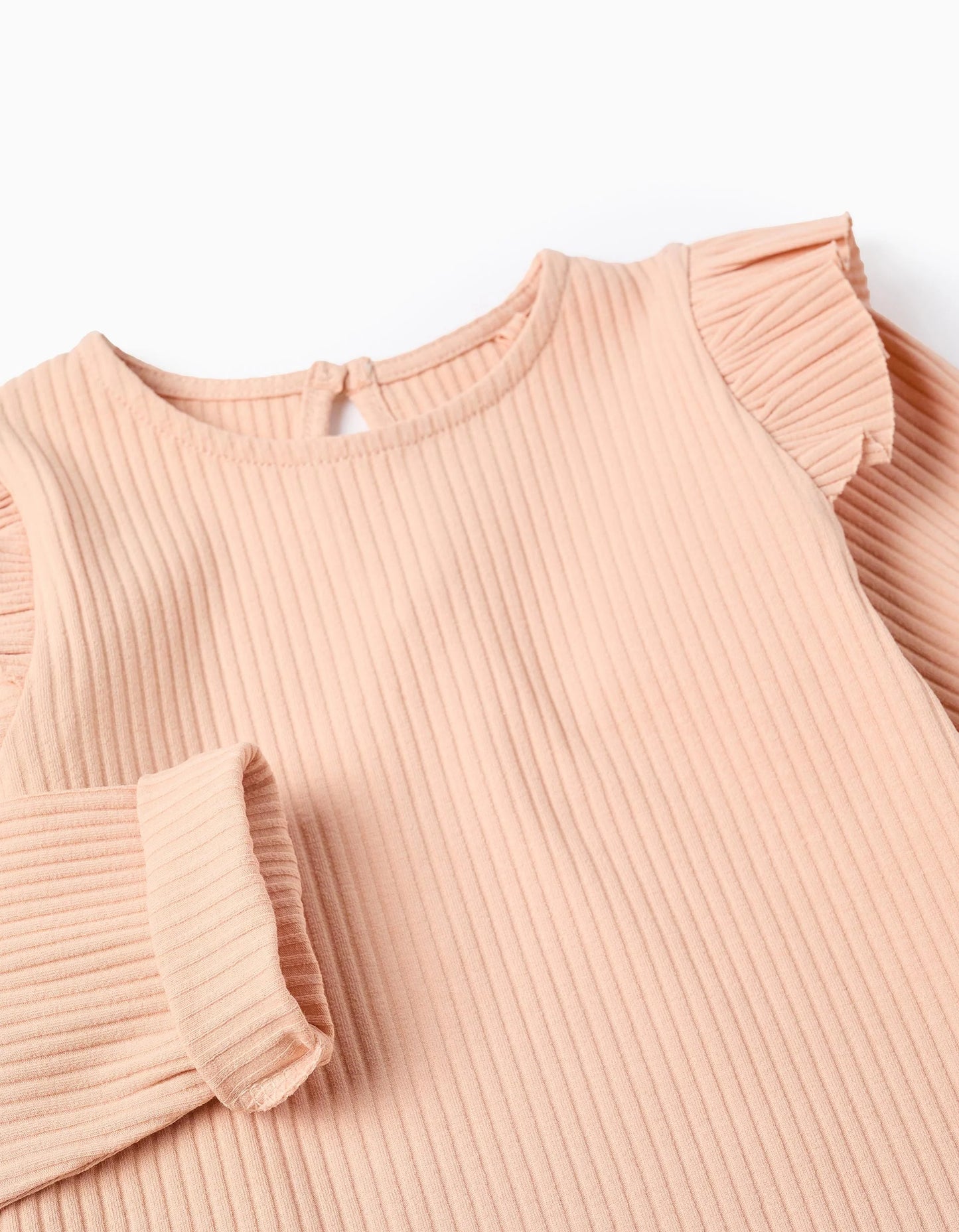 Long Sleeve Ribbed Body with Ruffles for Girls, Light Pink
