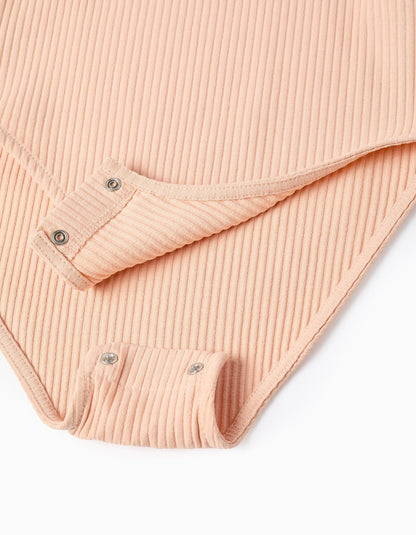 Long Sleeve Ribbed Body with Ruffles for Girls, Light Pink